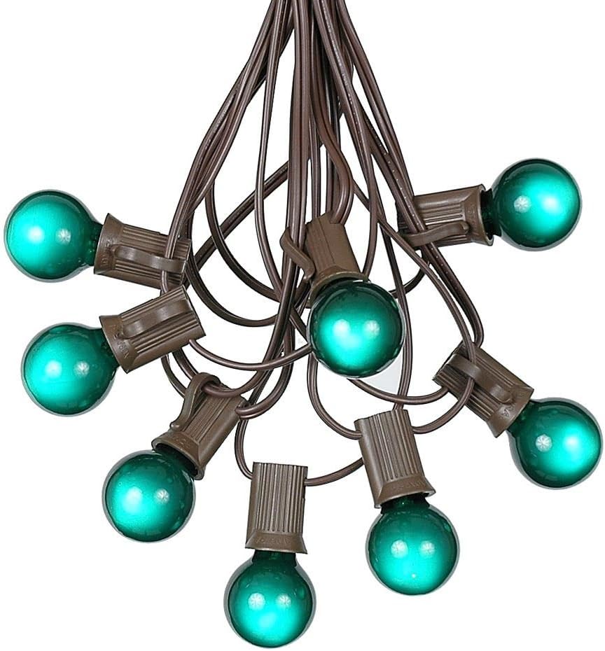 100 Foot G30 Outdoor Patio String Lights with 125 Green Globe Bulbs – Indoor Outdoor String Lights – Market Bistro Café Hanging String Lights – C7/E12 Base - Brown Wire