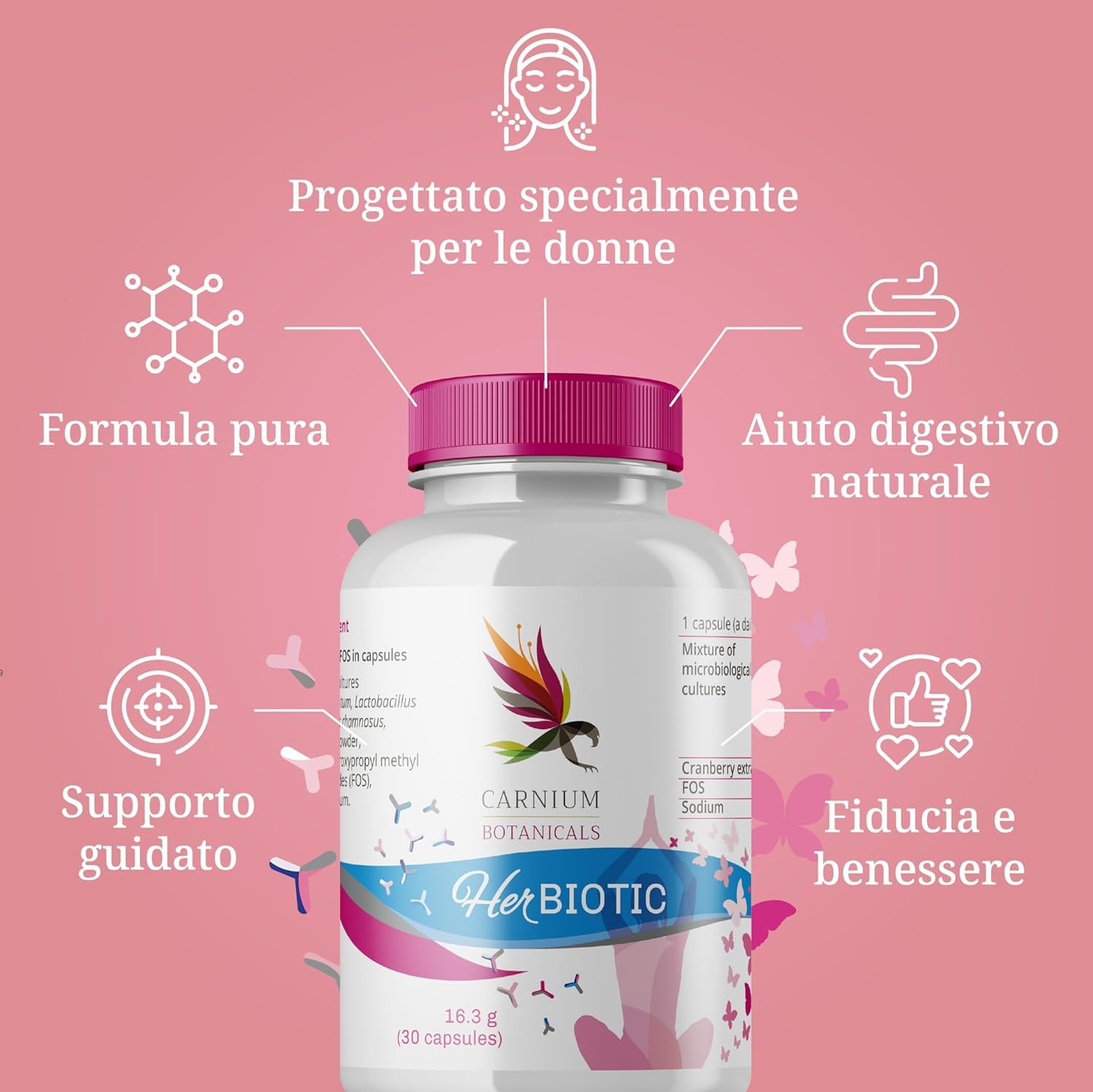 Carnium Botanicals Her Biotic & FemCARE Set – Complesso di Fermenti Lattici, Estratto di Mirtillo e D-Mannosio & Formula Vegetale con Olivello Spinoso, Noni e Calcio