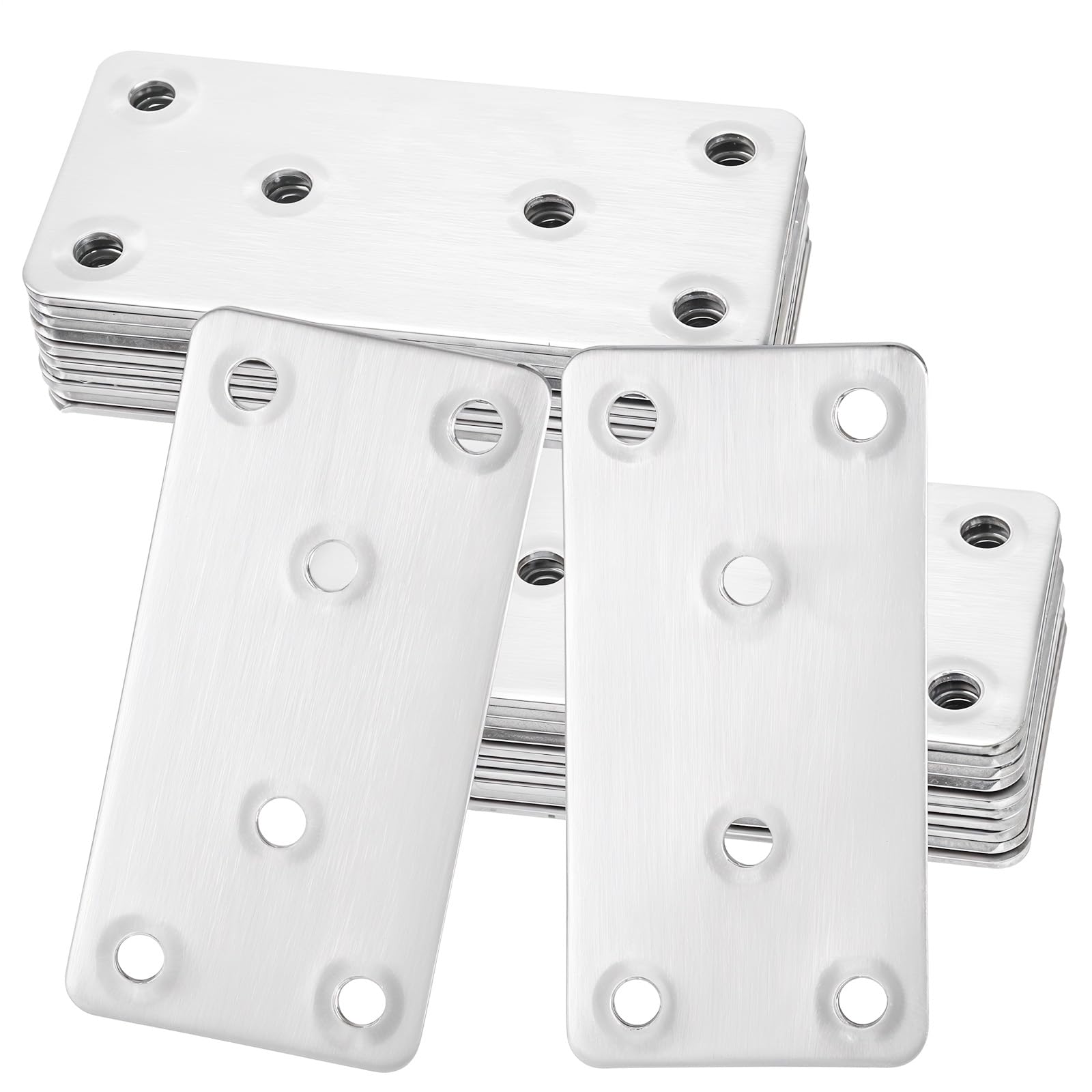 50 placas de reparación planas plateadas, 3.15 x 1.57 pulgadas, placas de unión rectas de acero inoxidable 304, soportes rectos de metal para soporte, muebles, madera, gabinete, 80 x 40 x 2 mm