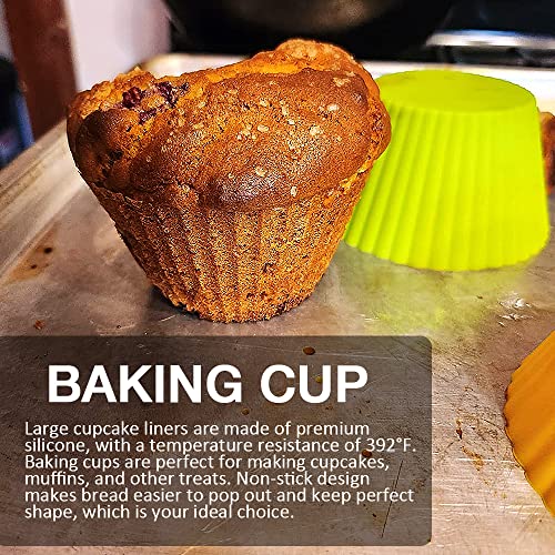 Extra Large Silicone Cupcake Muffin Cups 12 Pack - 3.54 Inch Non-Stick Cupcake And Muffin Liners, Reusable Jumbo Silicone Baking Cups Easy To Clean, Perfect For Cupcake, Muffin, Mousse(Multicolor) #TOP5
