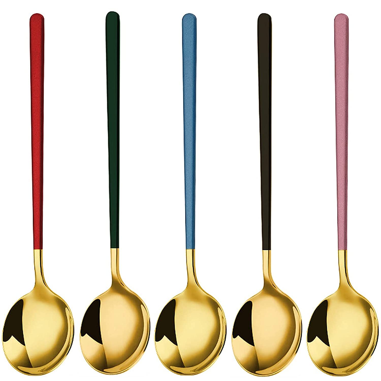 Primetan 304 Stainless Steel Golden Spoons Cutlery Cooking Tools Set For Soup Round Colorful Dinner Spoons Long Handle Table Spoon (Set of 4) ,20 Cm
