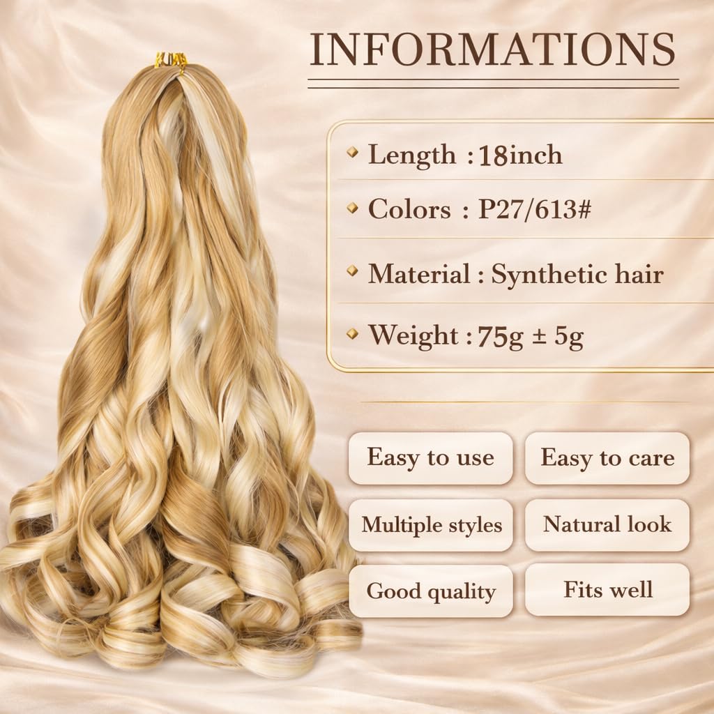 French Curl Braiding Hair 18 Inch Curly Braiding Hair 8 Packs Pre Stretched Bouncy Loose Wave French Curls Crochet for Black Women (P27/613, 18 inch (pack of 8))