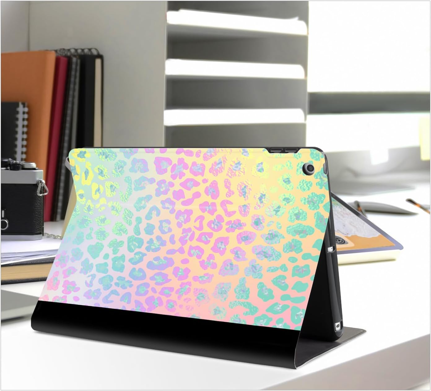 Vimorco Folio Case for iPad 10.2 inch 9th 8th 7th Generation 2021 2020 2019, PU Leather Shell Soft Rubber Cover, Multiple Stand & Auto Wake/Sleep, Leopard Composition Book - Image 7