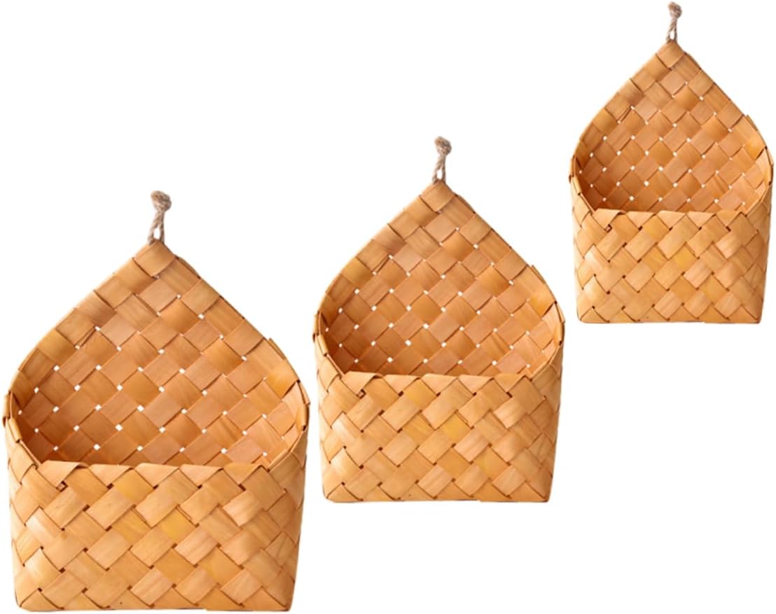 6pcs Hanging Wall Storage Basket Woven Vegetable Fruit Baskets for Organizing Kitchen Supplies Letters and Balcony Decor Rustic