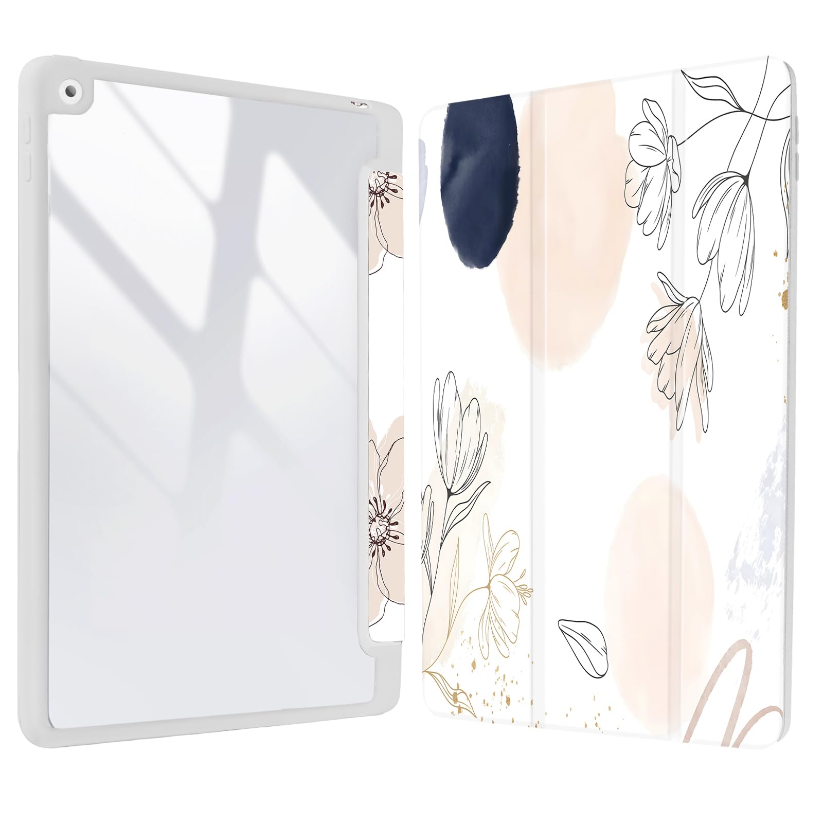 Coque iPad 10.2 Fleurs Roses avec Porte-Crayons Transparent iPad 7/8/9 - 8