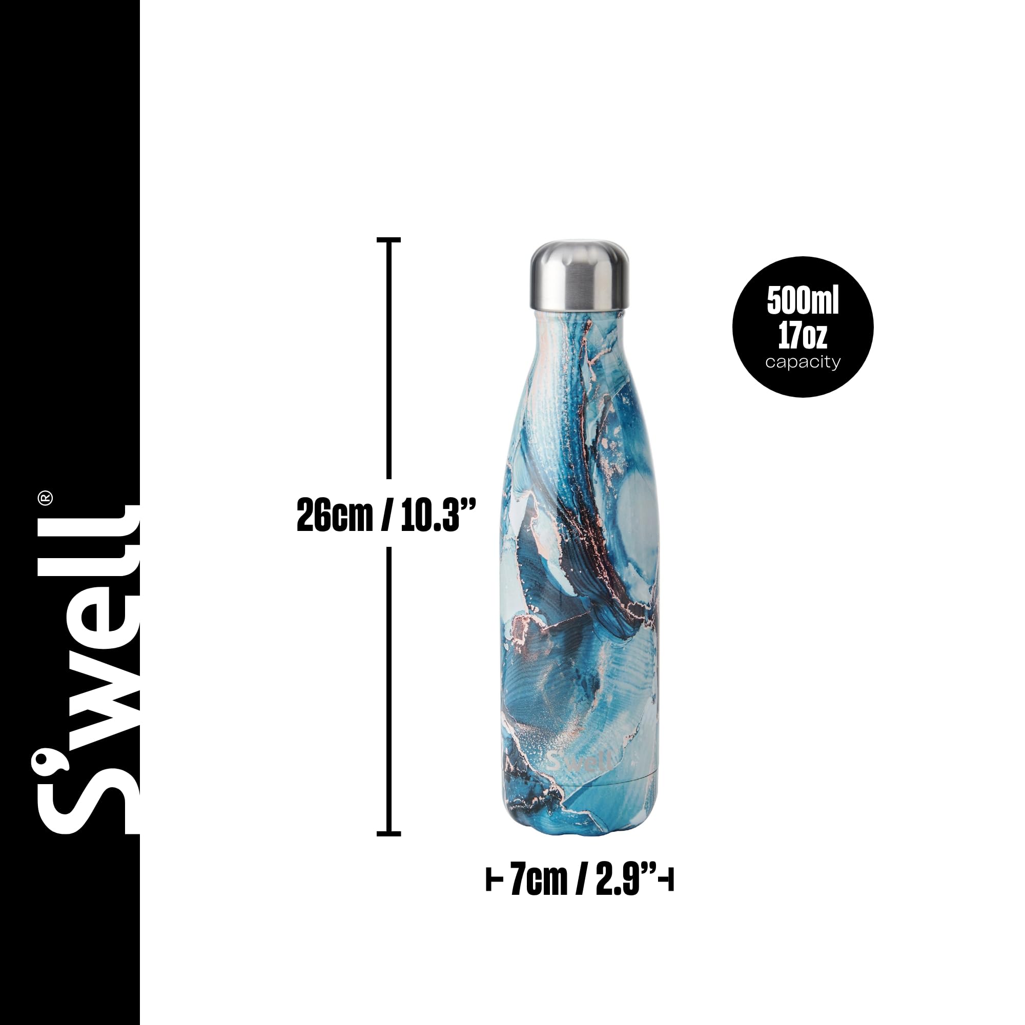 S'well Original Water Bottle, Ocean Marble, 500 ml, Vacuum-Insulated Keeps Drinks Cold and Hot - Image 2