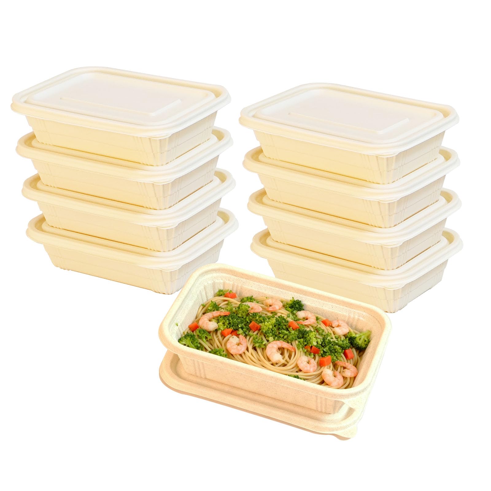 Biologisch abbaubare Klappbehälter, kompostierbar zu Go-Containern, Einwegbehälter, wiederverwendbar, mikrowellengeeignet, gefriergeeignet, 50 Stück