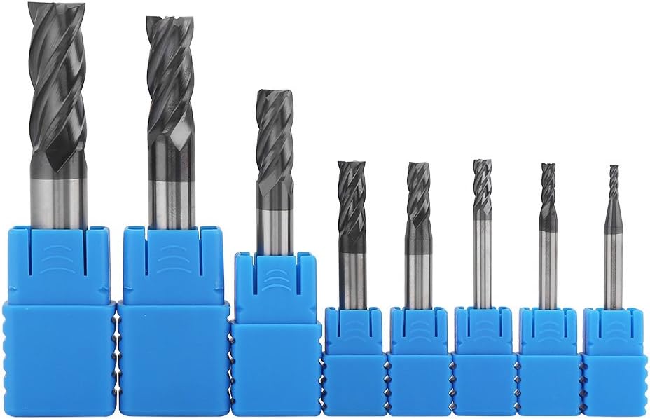 Asixx 8pcs 2-12mm 4-Flute Tungsten Carbide End Mill Set for Aluminum, Copper, Alloy Steel, Castings
