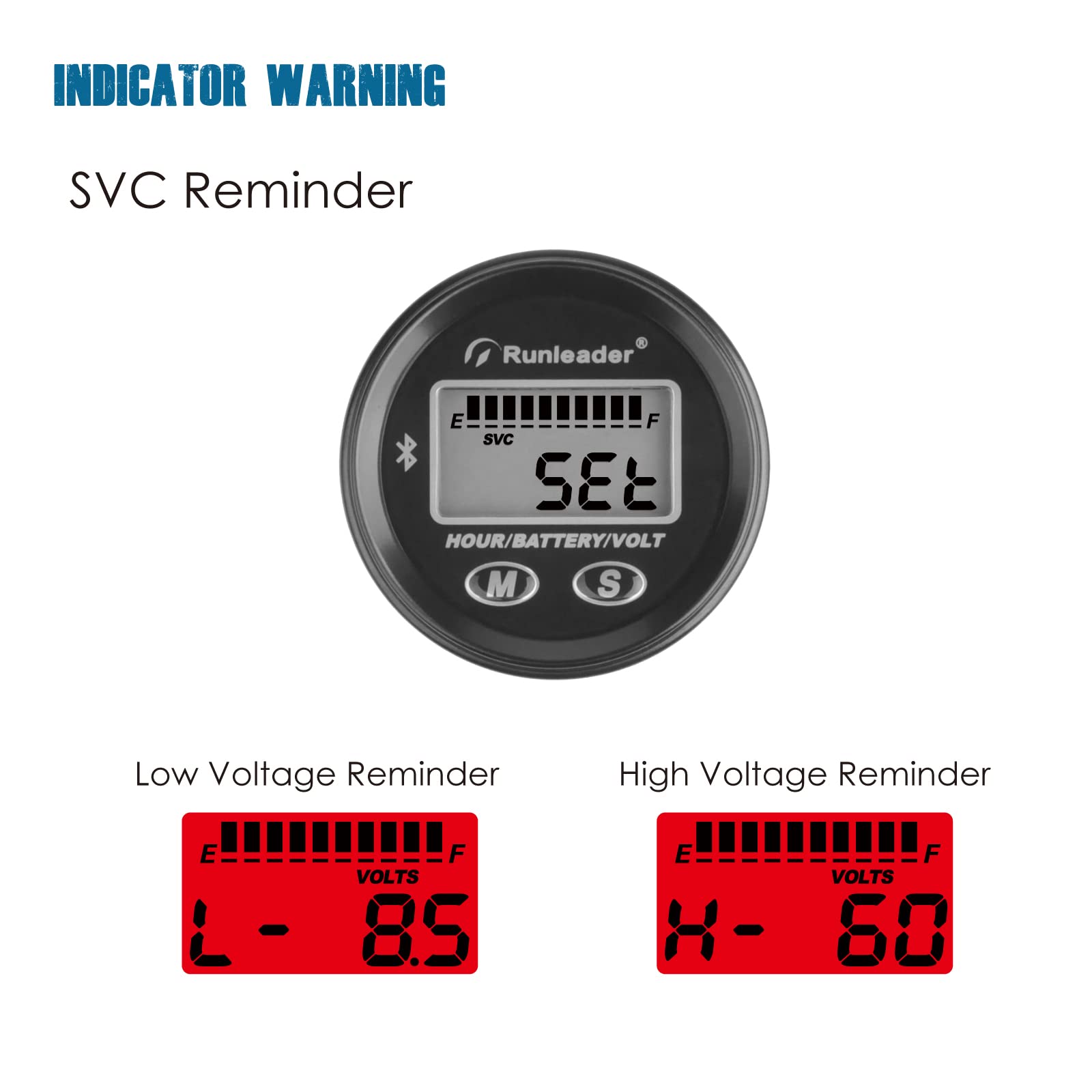 Runleader da 12V a 48V Bluetooth LCD Battery Level Meter,Volt Meter with Alert,Run Hours Record for Lead Acid Trojan GEL AGM LiFePO4 Battery driven Golf car Forklift Go-kart (1)