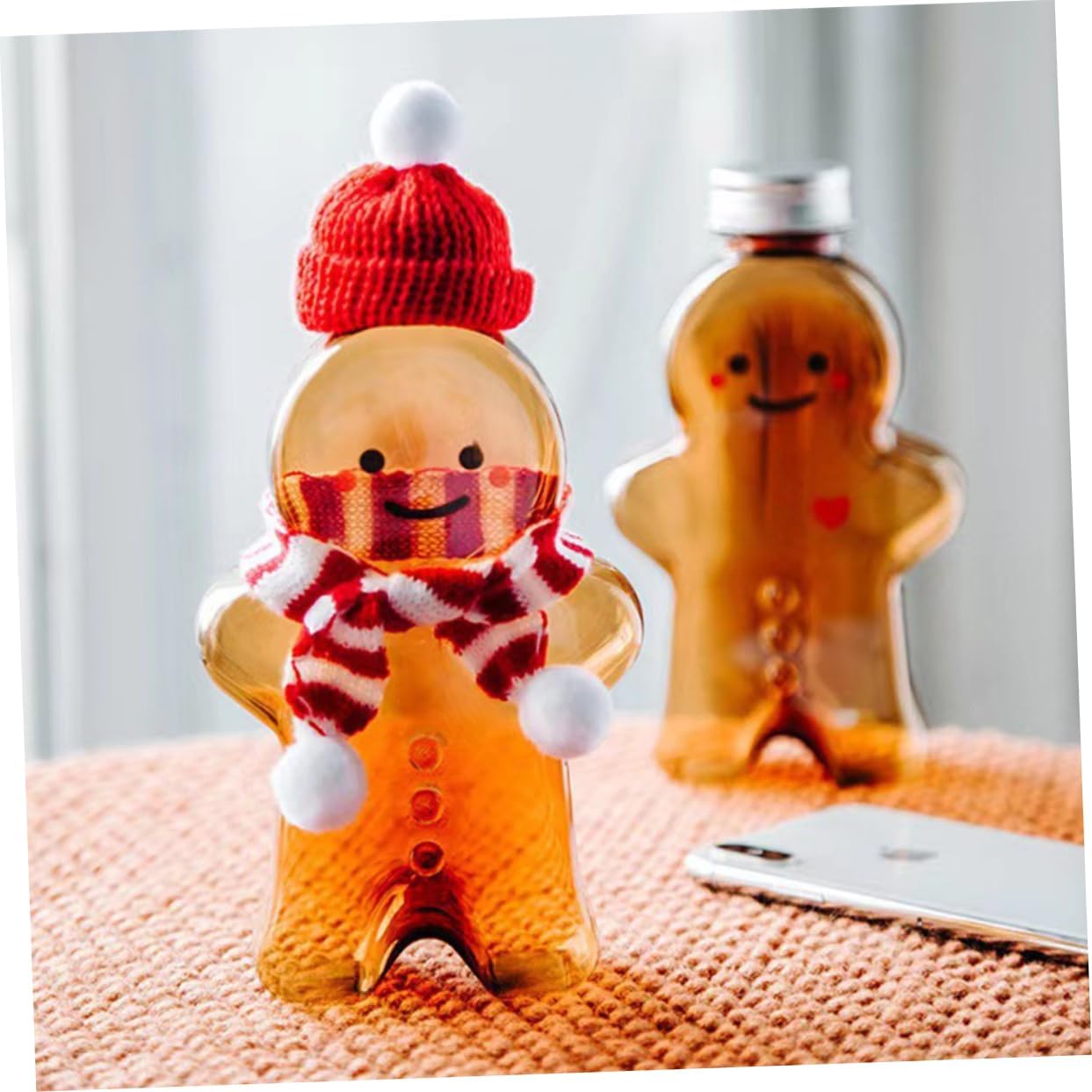 10pcs Gingerbread Man Juice Bottles Reusable Drink Containers Caps Fun Xmas Party Beverage Jars for Juice