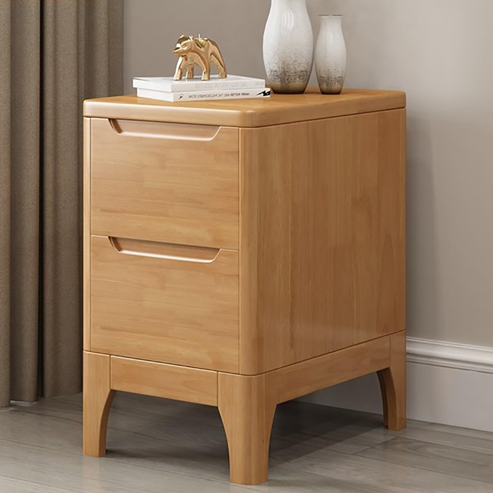 SXZenSpace Solid Wood Narrow Bedside Table with 2 Drawers Modern Nightstand for Bedroom Living Room(Beige,40x41x50cm)