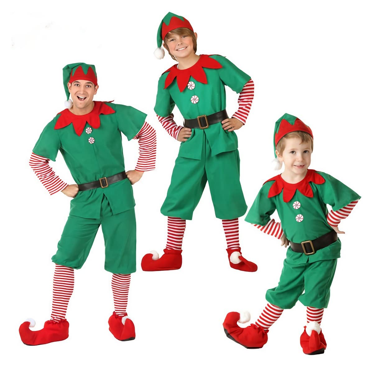 AudMsier Christmas Elf Costume Men Elf Hat Set Shirt Pants Dress Christmas Carnival Costume Men and Boys (100CM)