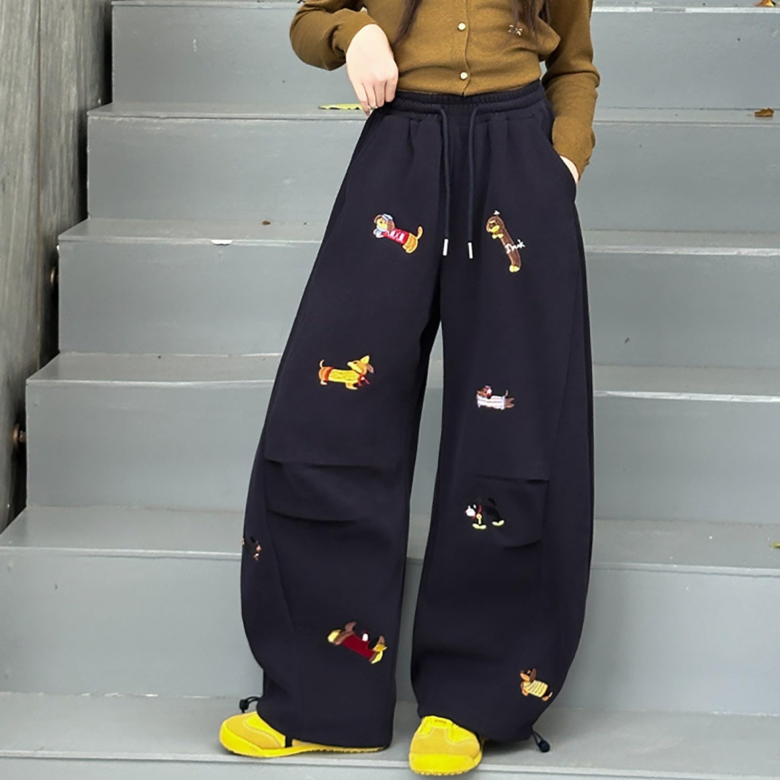 Pantaloni della tuta da ragazza casual a gamba larga pantaloni alla