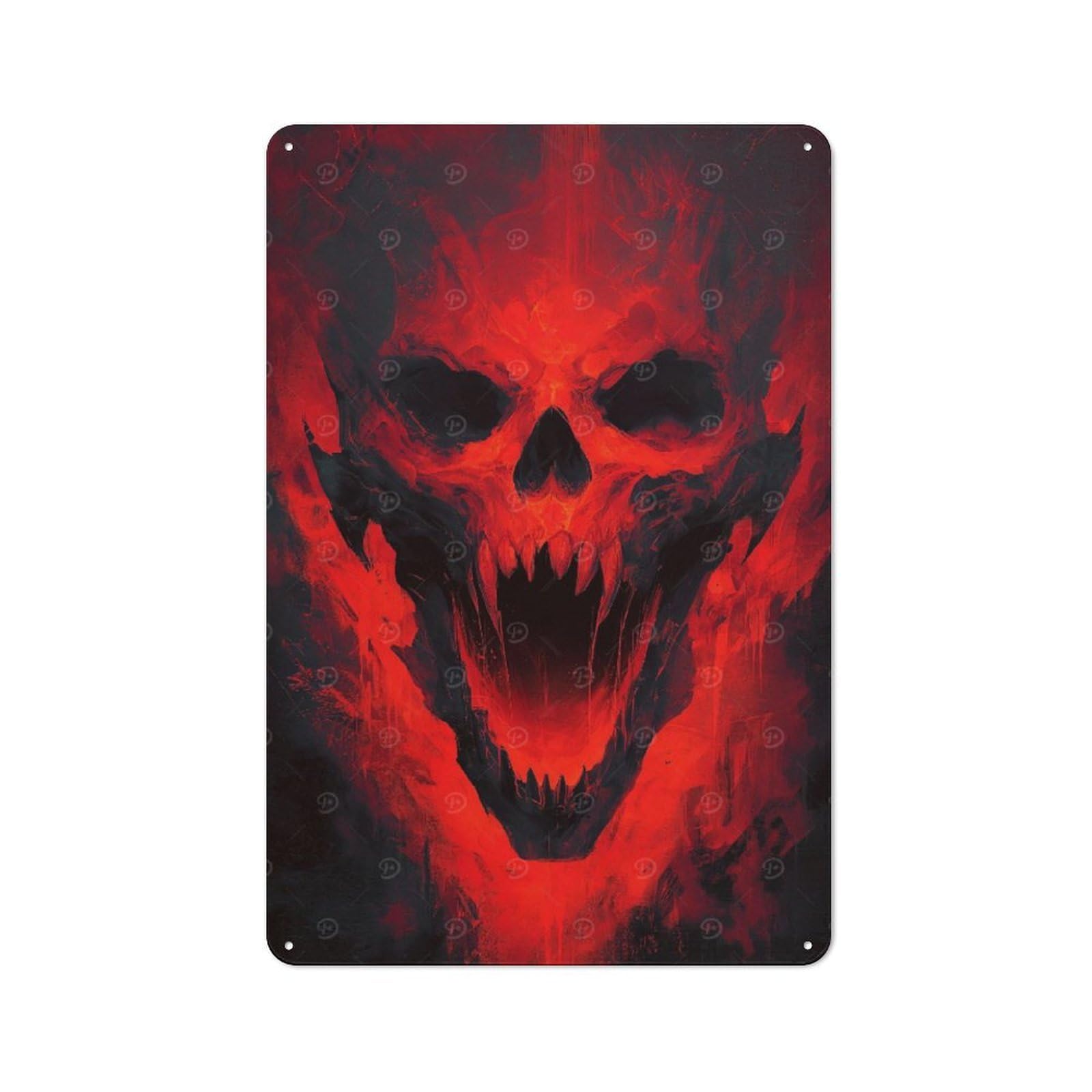 Junmoney Red Demon Skull Vintage Garden Room Metal Sign 30X20cm, Garden Room Wall Plaque For Patio Bar, Workshop, Shed Or Kitchen