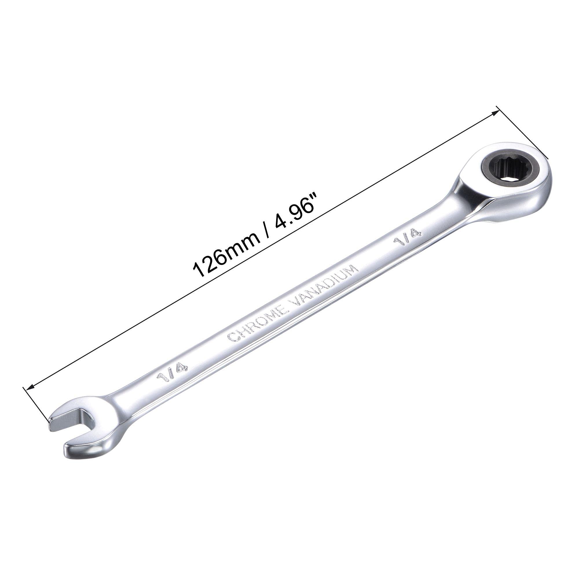 uxcell 1/4 Inch Ratcheting Combination Wrench SAE 72 Teeth 12 Point Ratchet Box Ended Spanner Tools, Cr-V