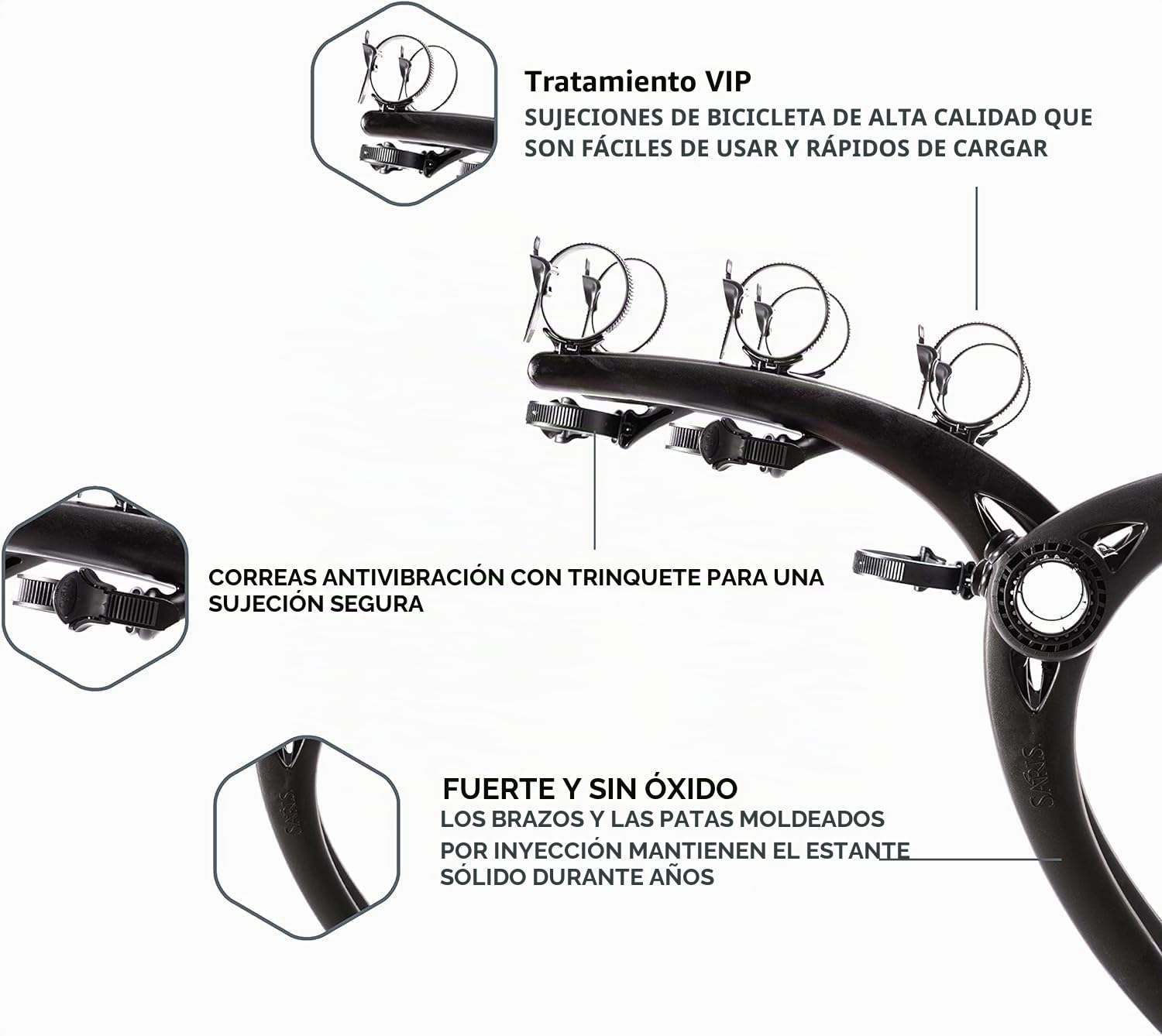 Saris Bones - Bastidor para Bicicletas (2 Bicicletas, apoyos de Goma, 3 Bicicletas), Color Negro