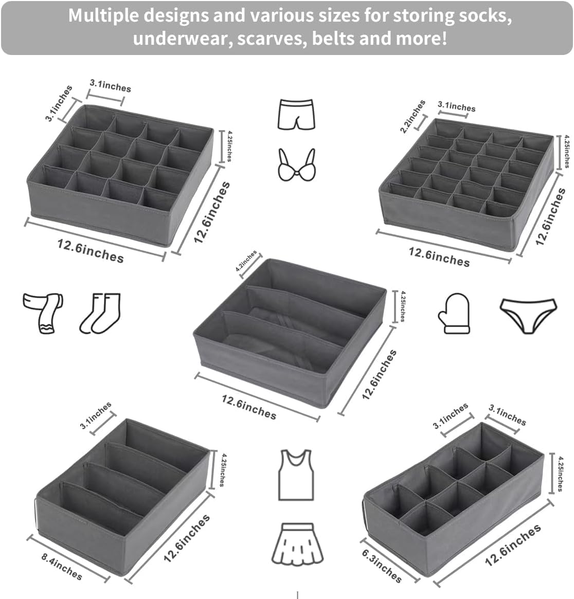 SUREMAX Underwear Organizer, 10 Set Foldable Fabric Underwear Drawer Organizer and Sock Organizer, Drawer Organizers for Clothing, Storage Bins for Underwear, Sock, Bra and Tie