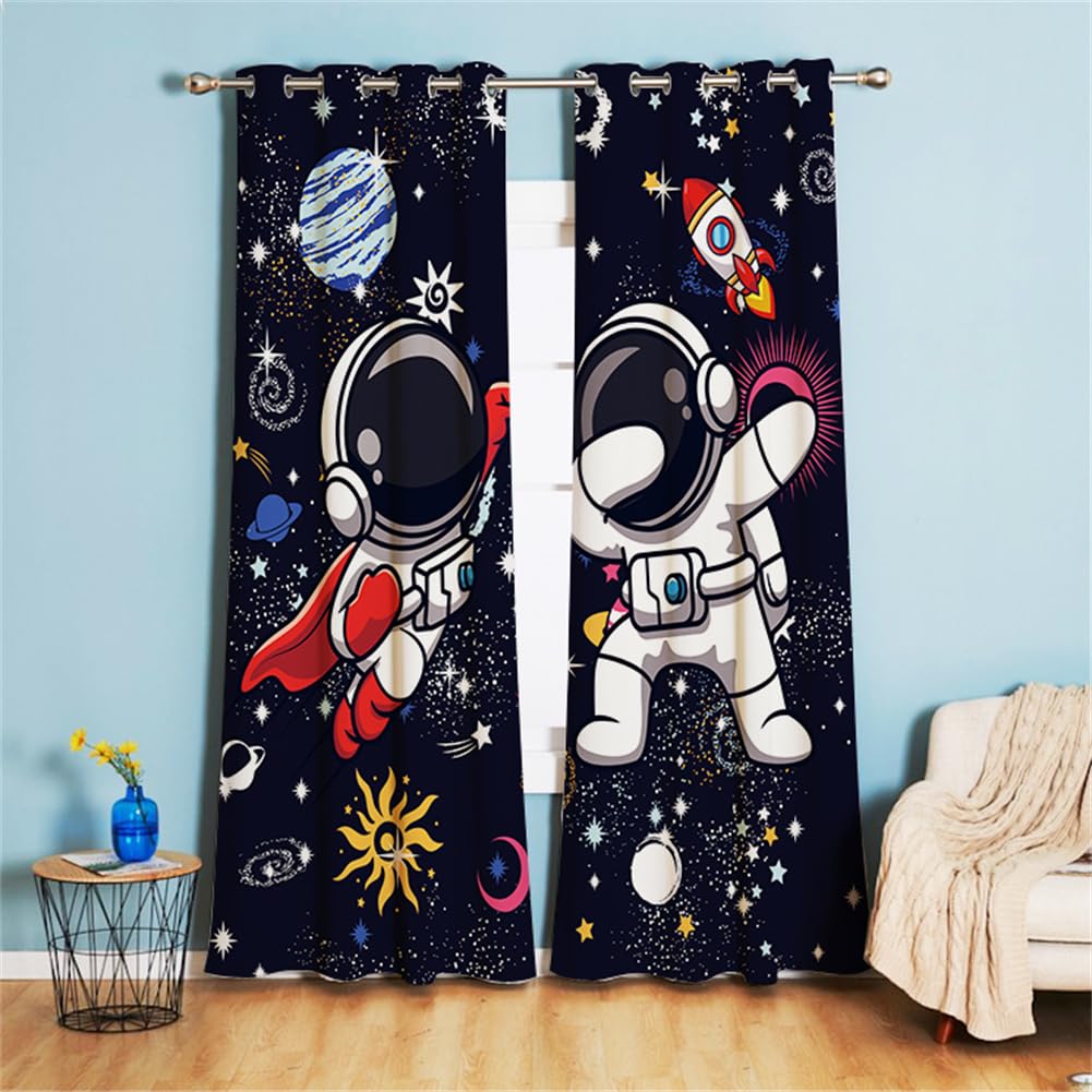 Koudi Astronaut Curtains Space Starry Sky Universe Pattern Curtain Panel with Eyelets for Children's Room Baby Room 160 x 132 cm (H x W) โ image 1