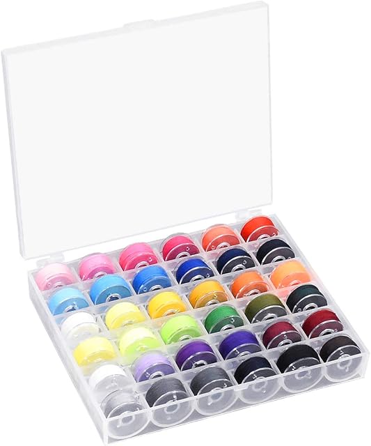 36Pcs Sewing Machine Bobbin Pre-Wound Bobbins Threads Assorted Rainbow Color Spools Set Polyester Sewing Thread Kit for Quilting Stitching Brother/Babylock/Janome/Elna/Singer Domestic Sewing Machine