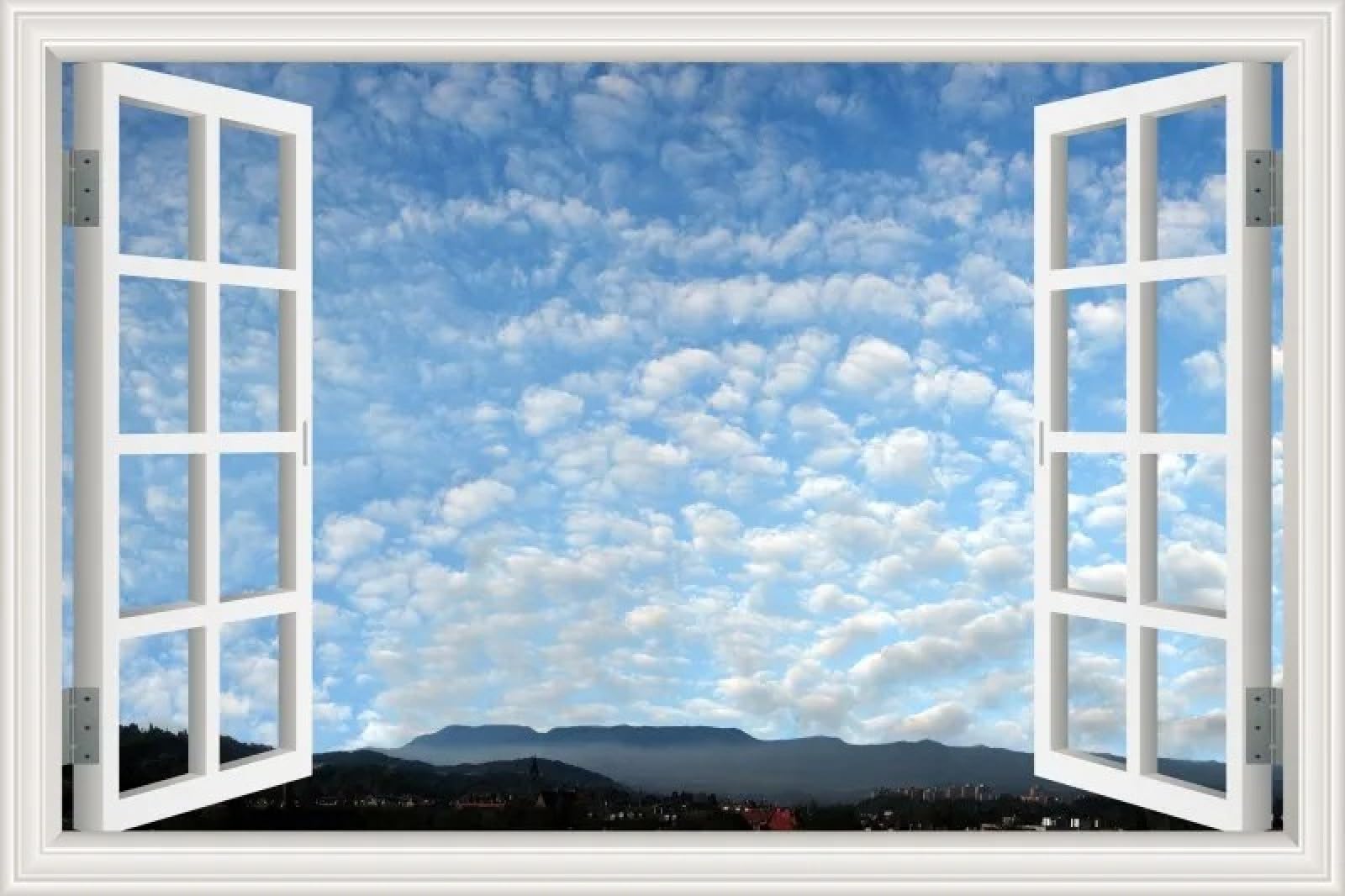 Adesivi murali 3D con cielo blu e nuvole 150 x 100 adesivi finti per finestre per bagno, camera da letto, soggiorno, cameretta dei bambini, adesivi artistici