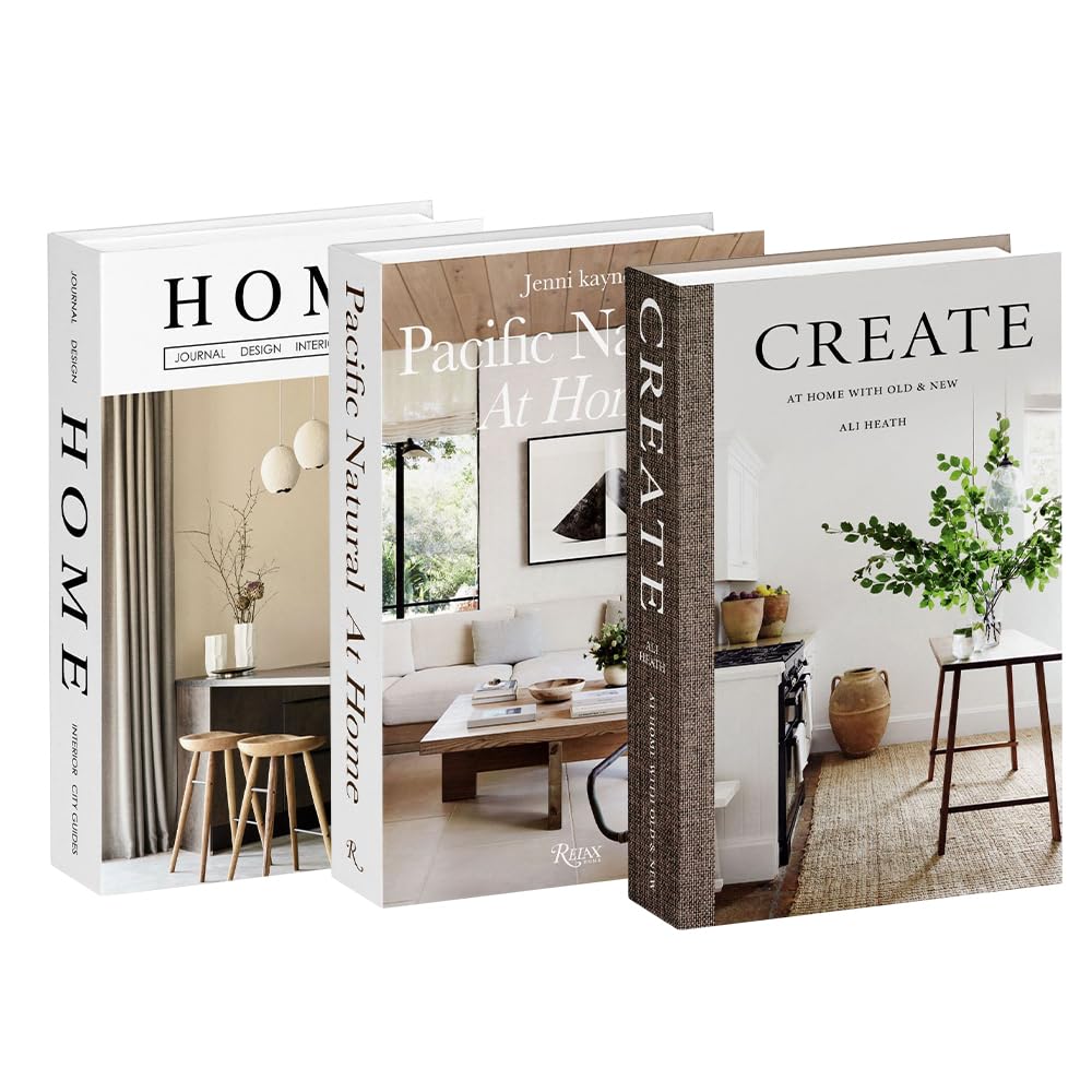 Jonuin Modern Decorative Books Set of 3, Empty Hollow Fake Books for Home Decor, Foldable Hardcover Faux Book Set for Coffee Table, Bookshelf, Bedroom, Living Room & Office (Style A)