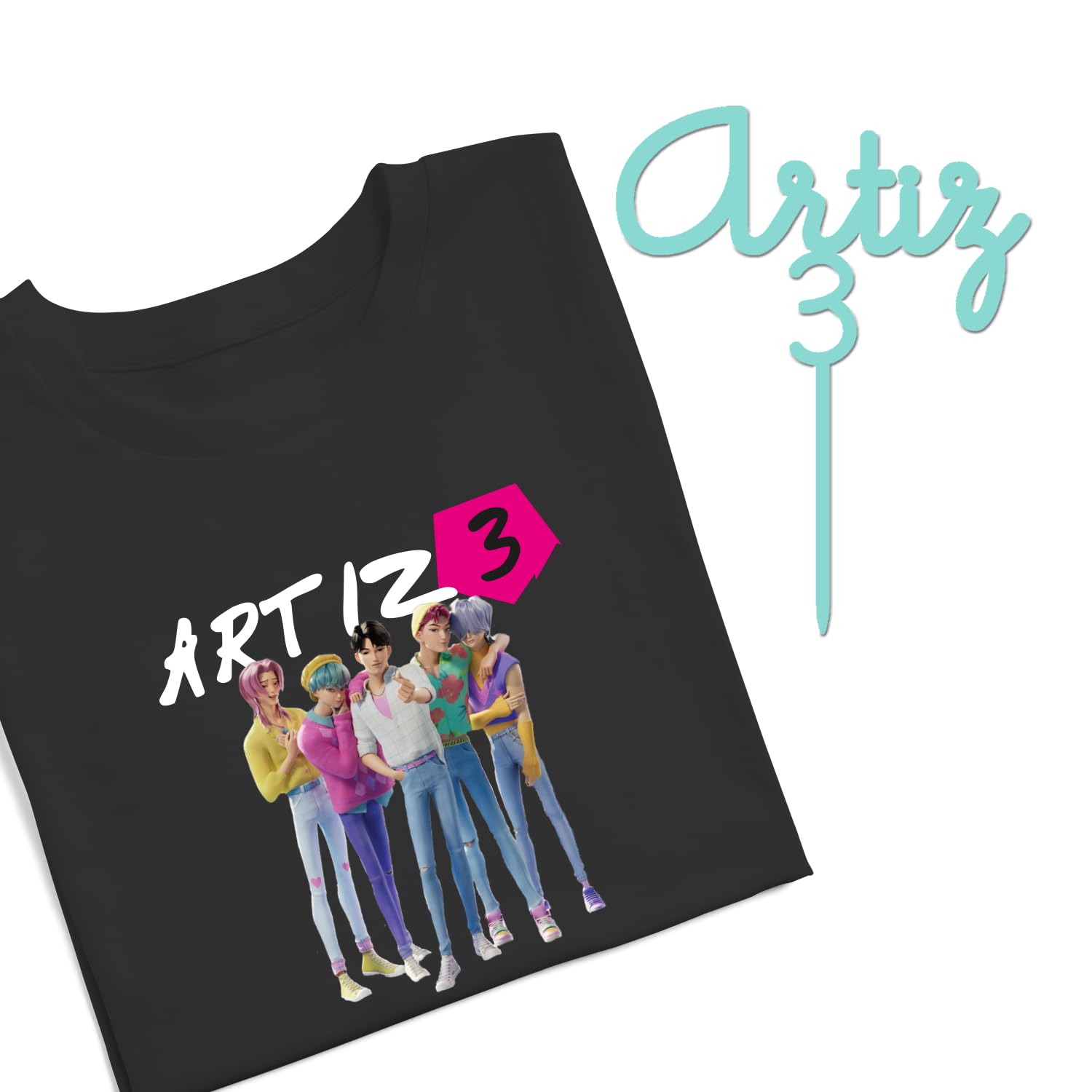 Evyre KPOP Birthday T-Shirt Personalised Name and Age with Topper Anniversary Cake Gift Party Huntrix Sajaboys Boys Girls Unisex Children's Sweatshirt (Star) — view 14