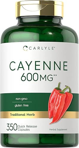 Carlyle Cápsulas de pimienta de Cayena de 600 mg | 350 pastillas | Suplemento sin OMG