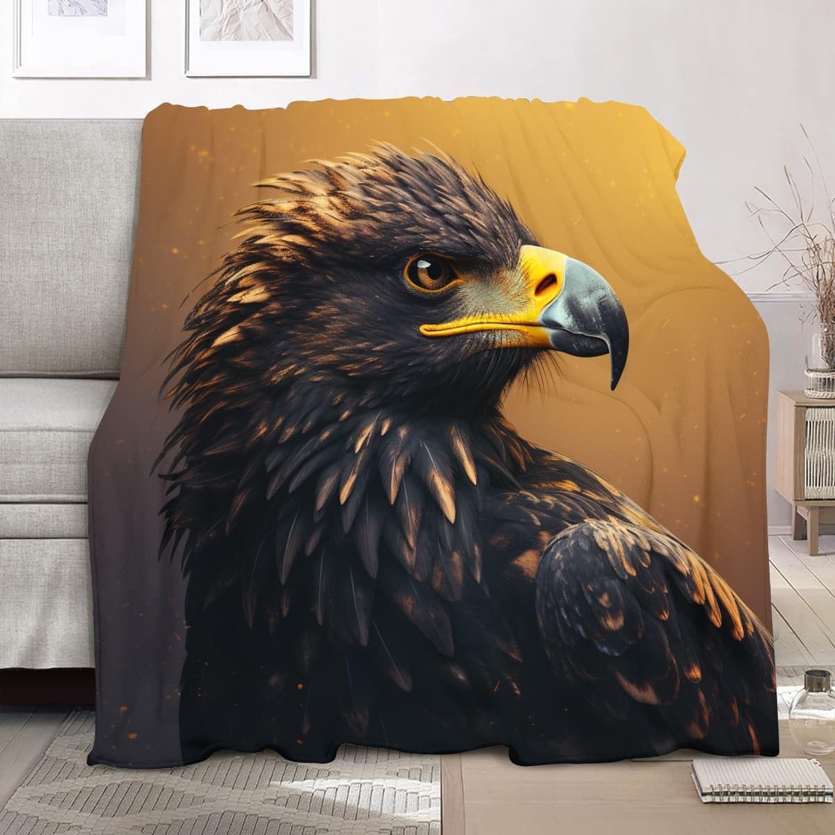 Plaid couverture polaire 2 personnes contre le froid hivernal motif aigle 180x200