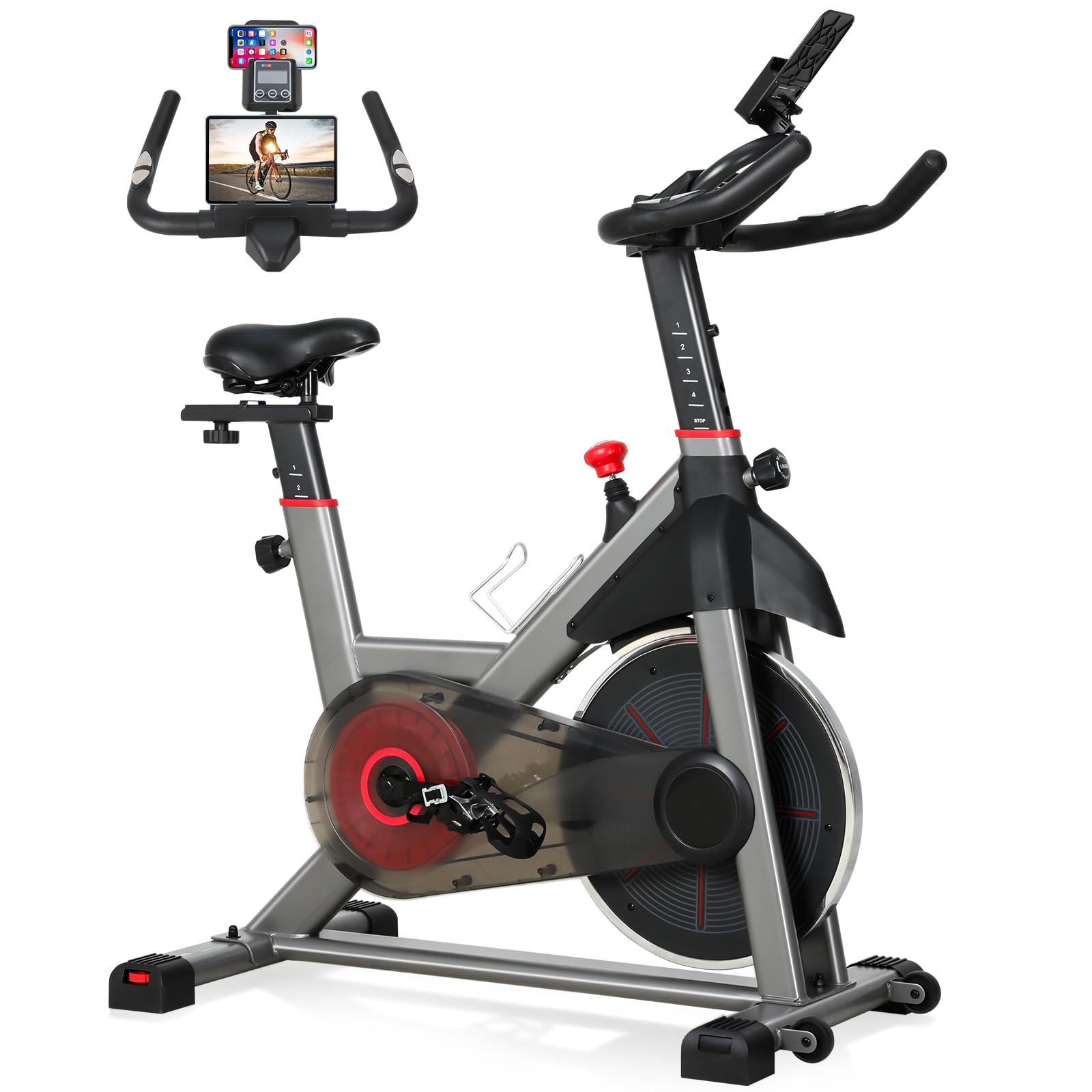 Vélo d'Appartement avec Résistance Ajustable et Silencieuse, Volant d'Inertie 8KG, Vélo d Appartement d'Entraînement Professionnel Écran LED, Impulsion, Velo Appartement avec Selle Réglable