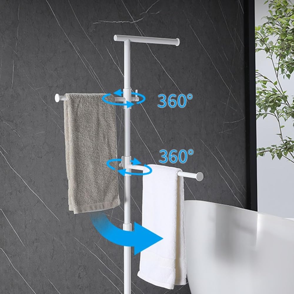 Portasciugamani Autoportante Portasciugamani mobile da terra Portasciugamani verticale mobile girevole rialzato for bagno in acciaio inossidabile senza punzonatura Portasciugamani da Terra(Bianco)
