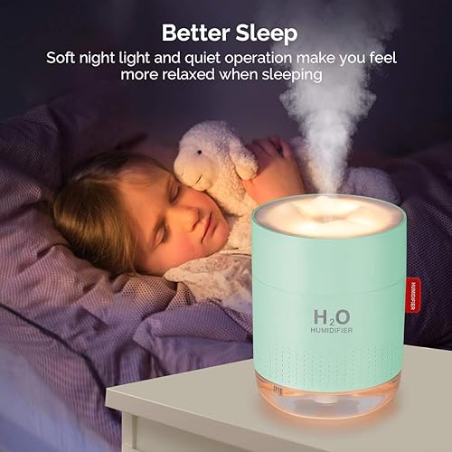 Miniatura 3 de Mini humidificador portátil verde, 16.9 fl oz, pequeño humidificador de escritorio USB de niebla fría para dormitorio de bebé, viajes, oficina,