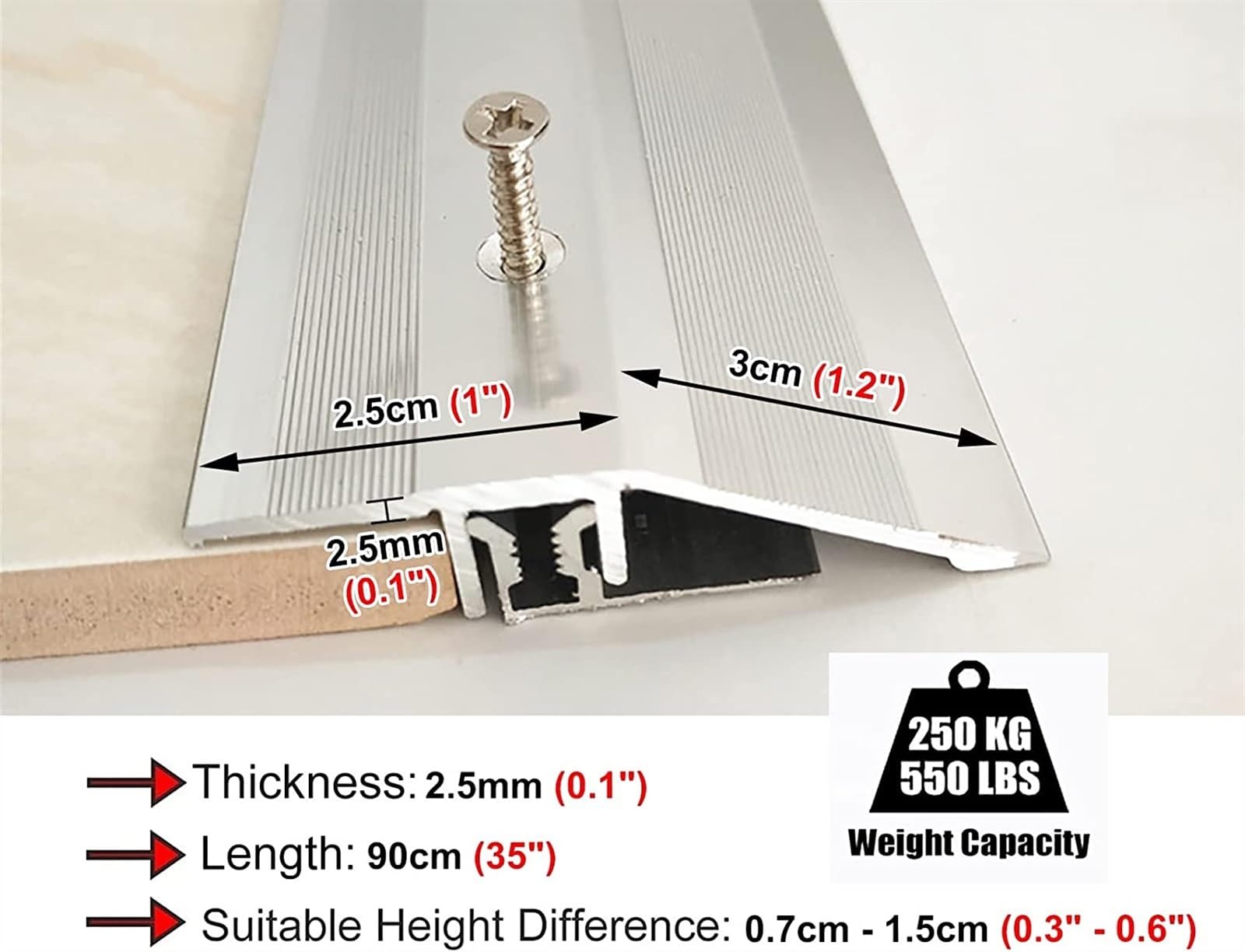 Profilo di Transizione, Striscia di Soglia, Tappeto for piastrelle for pavimenti in legno Strisce di rifinitura for bordi argentati, include base e hardware, installazione rapida