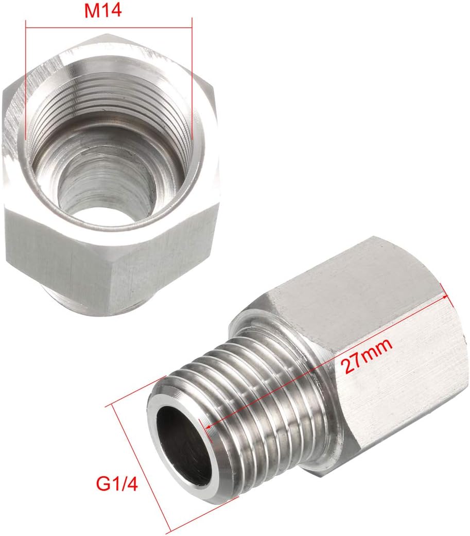 uxcell Pipe Fitting Adapter 1/4 G Male to M14 Female, Stainless Steel for Water Oil Air Pressure Gauge