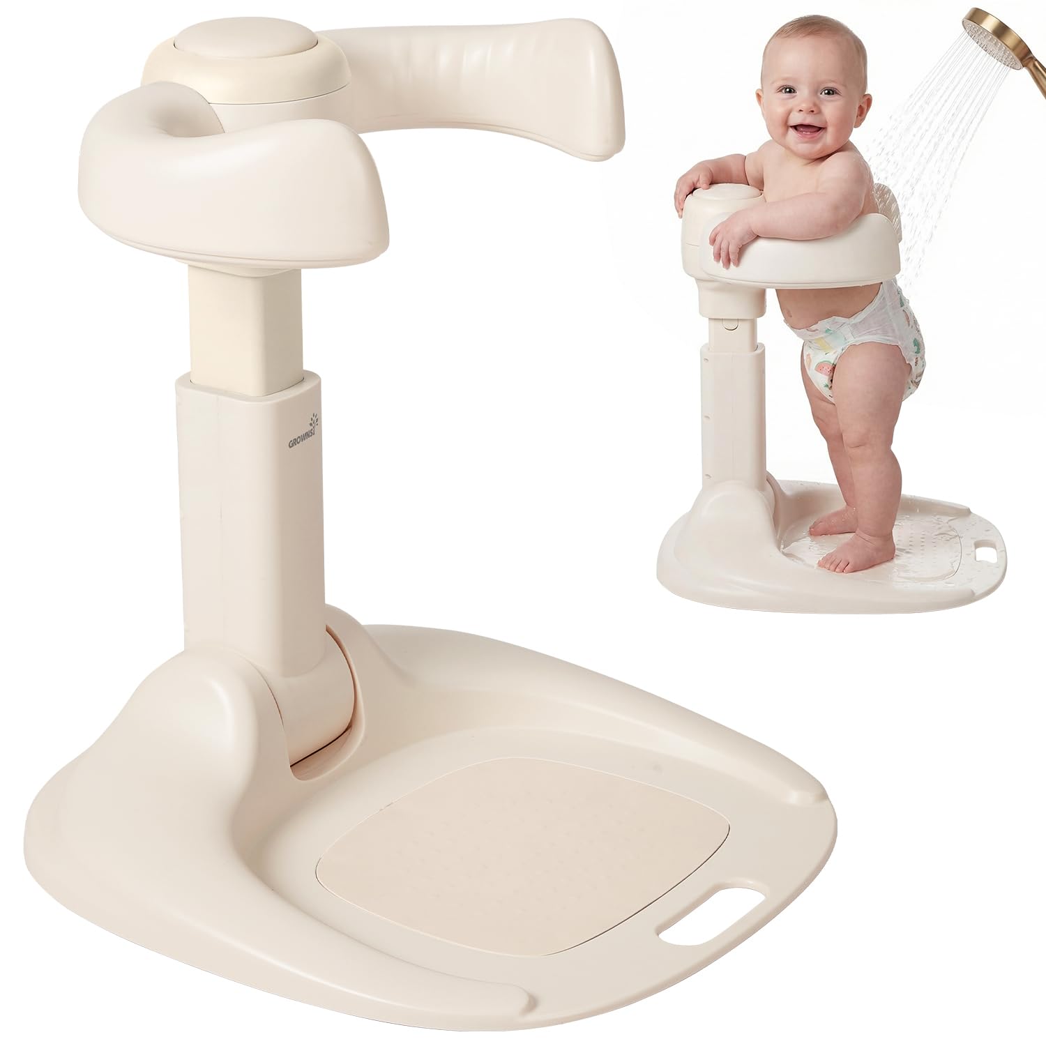 Grownsy Support Baignoire Bébé dès 6 Mois, Support Douche Bébé Debout Pliable et Réglable avec Base Antidérapante pour Bébés et Jeunes Enfants