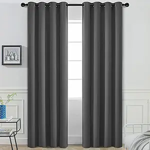 Yakamok Blackout Curtains Room Darkening Thermal Insulated Window Panels,Solid Grommet Top Drapes for Bedroom/Living Room(52Wx90L, Charcoal Grey, 2 Panels)