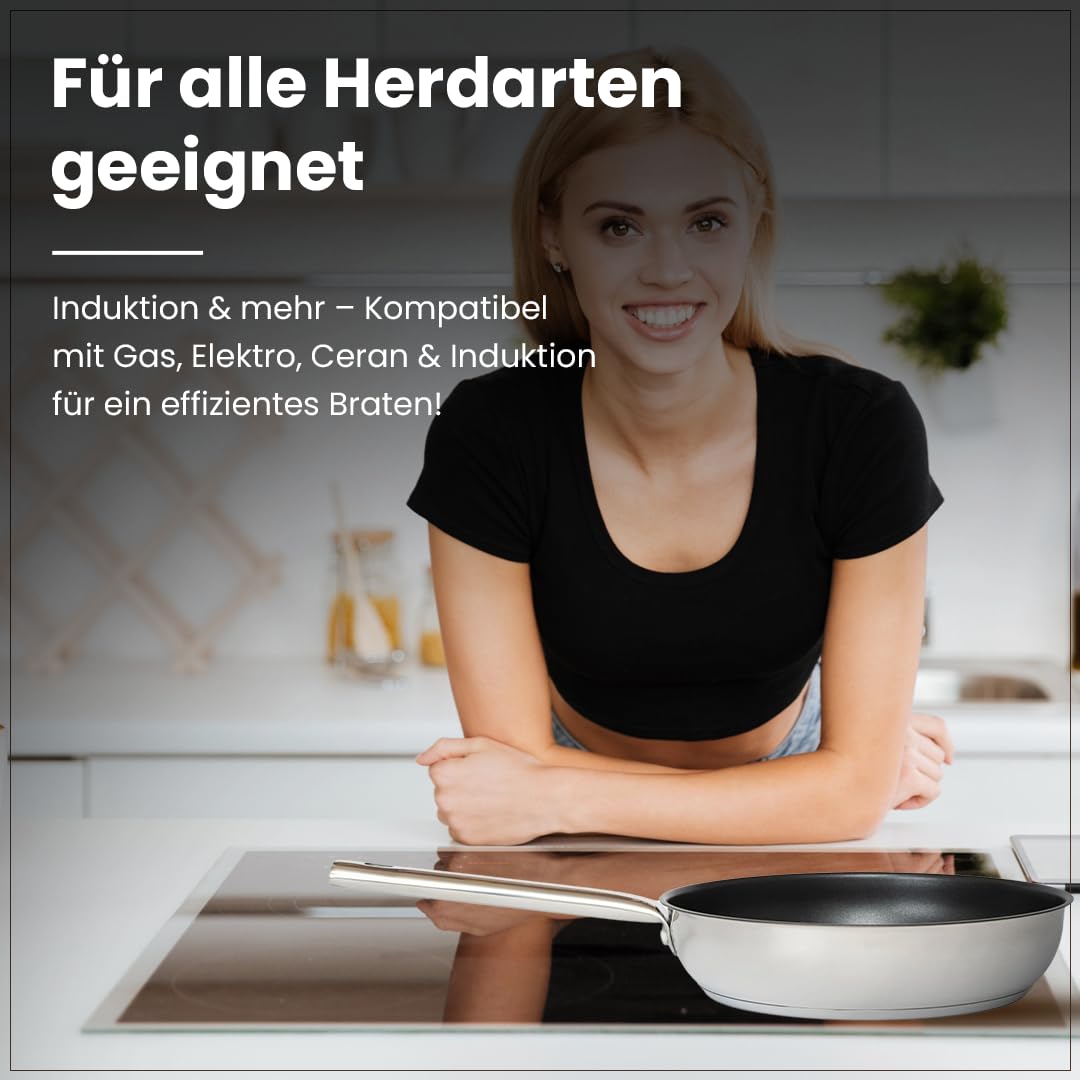 Edelstahl-Bratpfanne 20 cm – Schmorpfanne - Beschichtete Pfanne für Induktion, Gas & Elektro - Langlebig, Antihaft & Spülmaschinengeeignet
