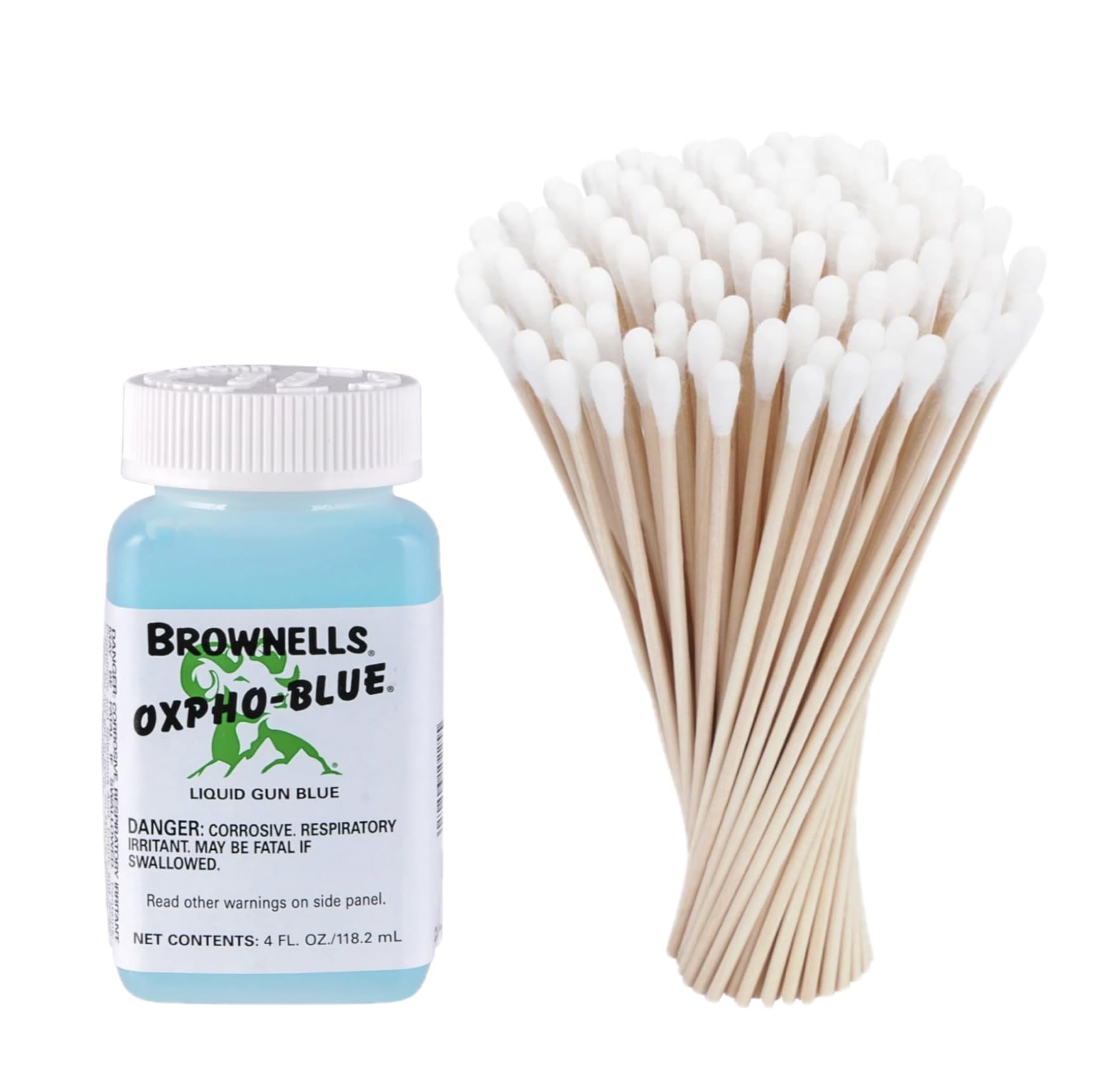 Brownels Oxpho-Blue 1 Pack Liquid Gun Blue, New Version Cold Bluing Solution Professional Grade, 4 Fl oz. / 100 Swabs