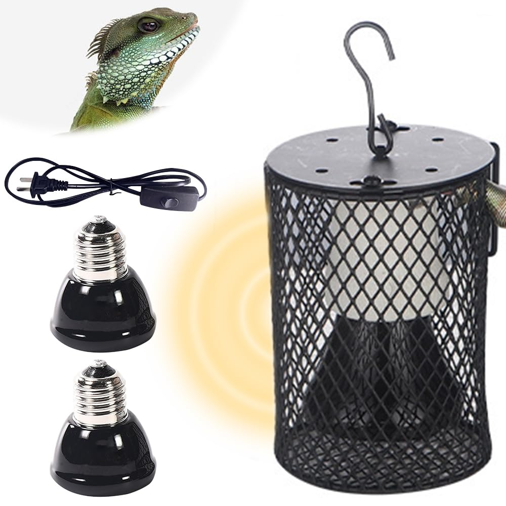 Mineup Lampa grzewcza dla gadów z koszem ochronnym, 2 sztuki, lampa grzewcza, żółwie, 50 W, ceramiczna, dla żółwia, dla żółwia, węży, jaszczurek, kameleona