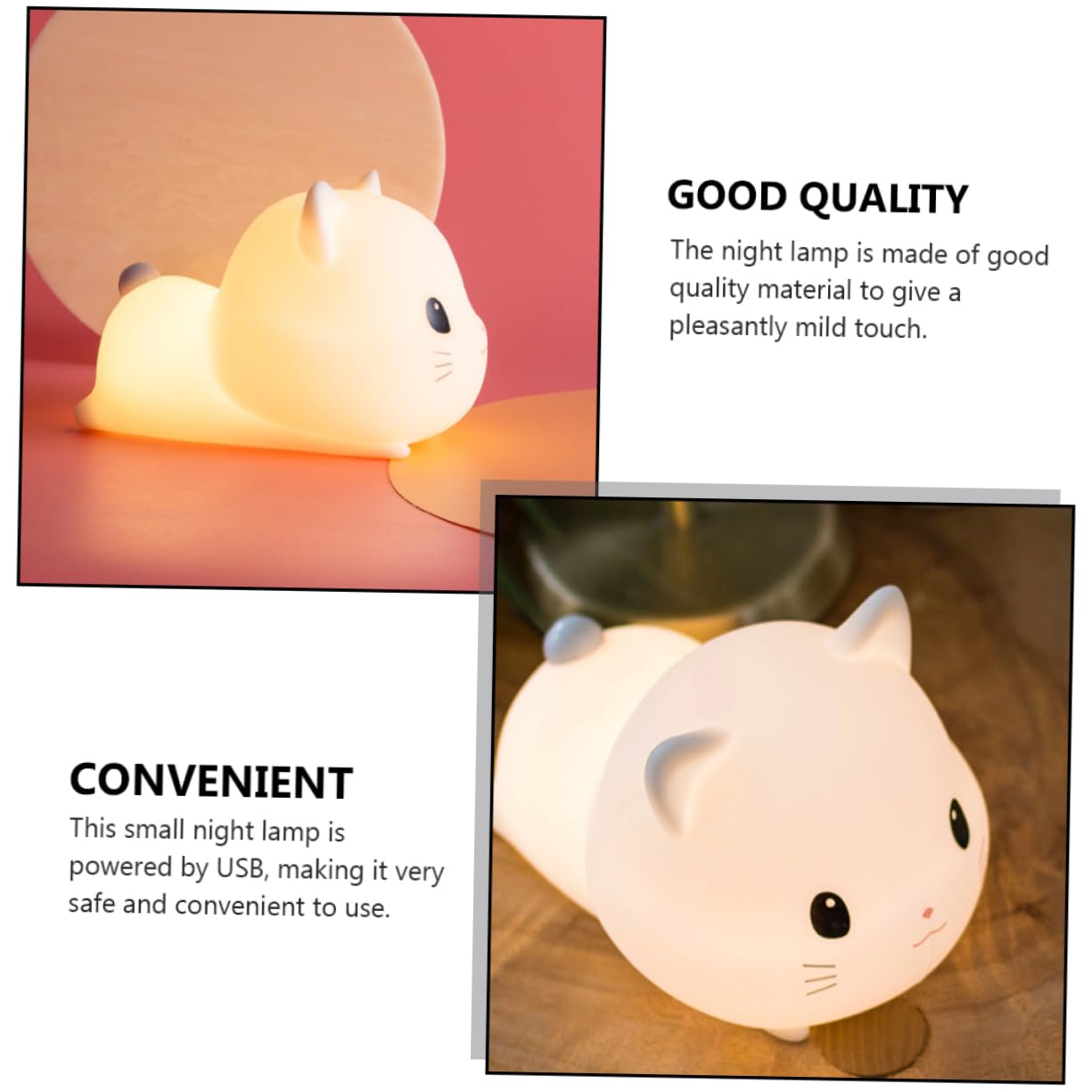 Lámpara de Noche de Gato de Silicona USB Recargable para Dormitorio | Blanco, Control por Toque, Abs y Pc, Decoración de Escritorio, Luz para Dormir