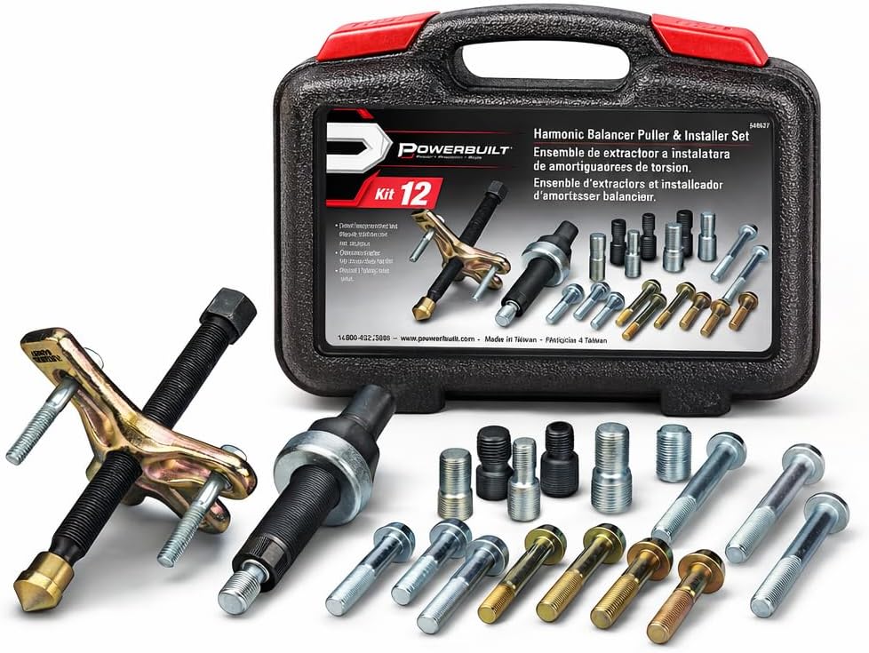 Powerbuilt Harmonic Balancer Puller Set, Adjustable 3 jaw press on Crank Balancer Puller works with most late model cars and trucks in engine compartments without radiator removal - 647774