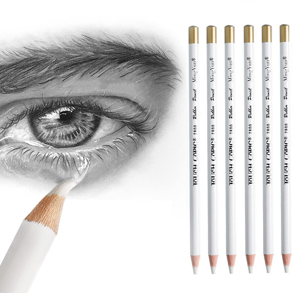 Eraser Pencils Set for Artists, Wooden Sketch Eraser Pen for Charcoal Drawings, Professional Highlight Painting for Sketching, Fine Detail for Beginners & Students, 6Pcs