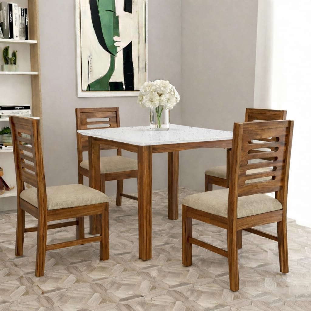 Sheesham Wood Dining Table Set | 4 Seater | Honey & White Top | Modern Design | 30"H x 34"W x 34"D-image-13