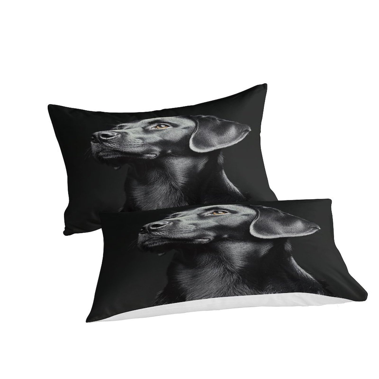 Black Hundeporträt 3-teiliges Reines Polyester realistische Tierkunst Bettbezug, Versteckter Reißverschluss, Krippenbettwäsche, Babysicher & Pflegeleicht King（220x240cm）