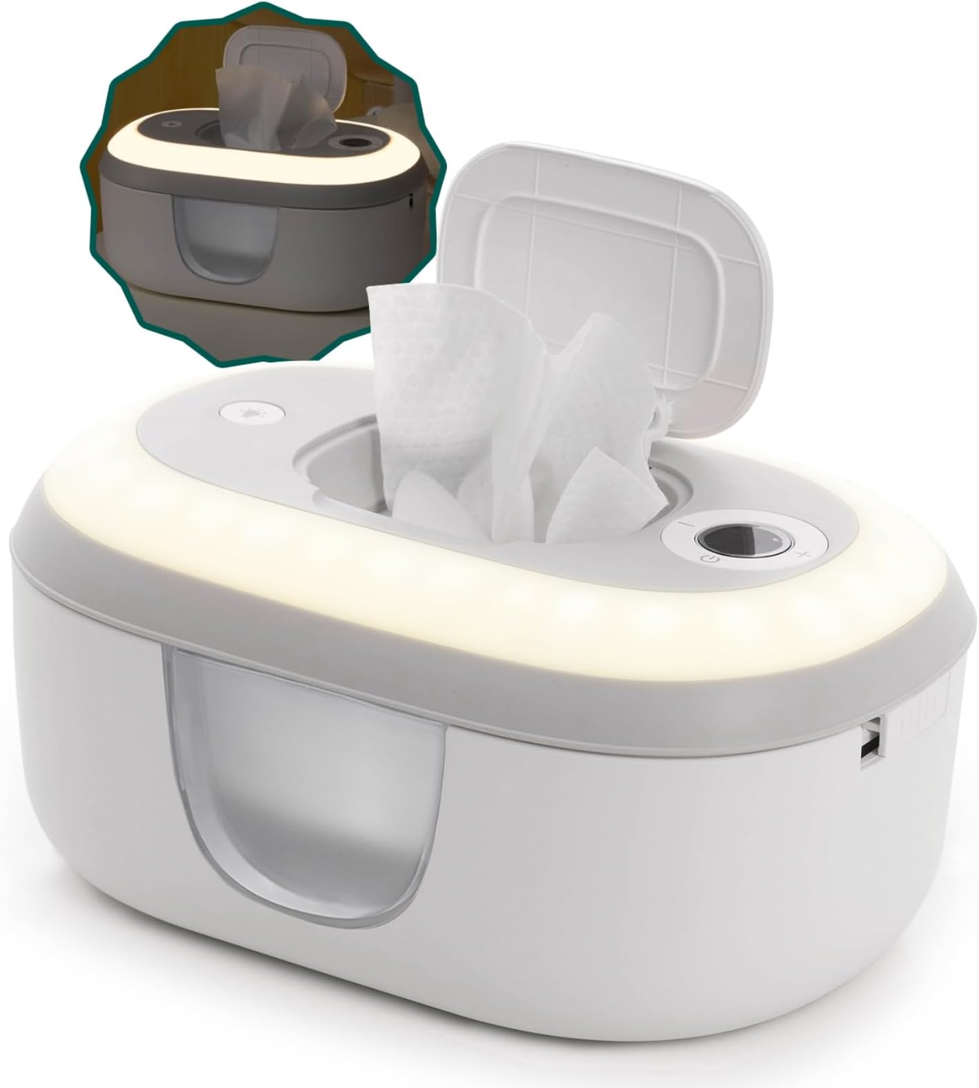Babelio Baby Wipe Warmer and Wet Wipes Dispenser | Large Capacity Wipes Warmer for Babies with Night Light | Top Even Heating, 4-Level Temperature (100-131℉) | Newborn Essentials