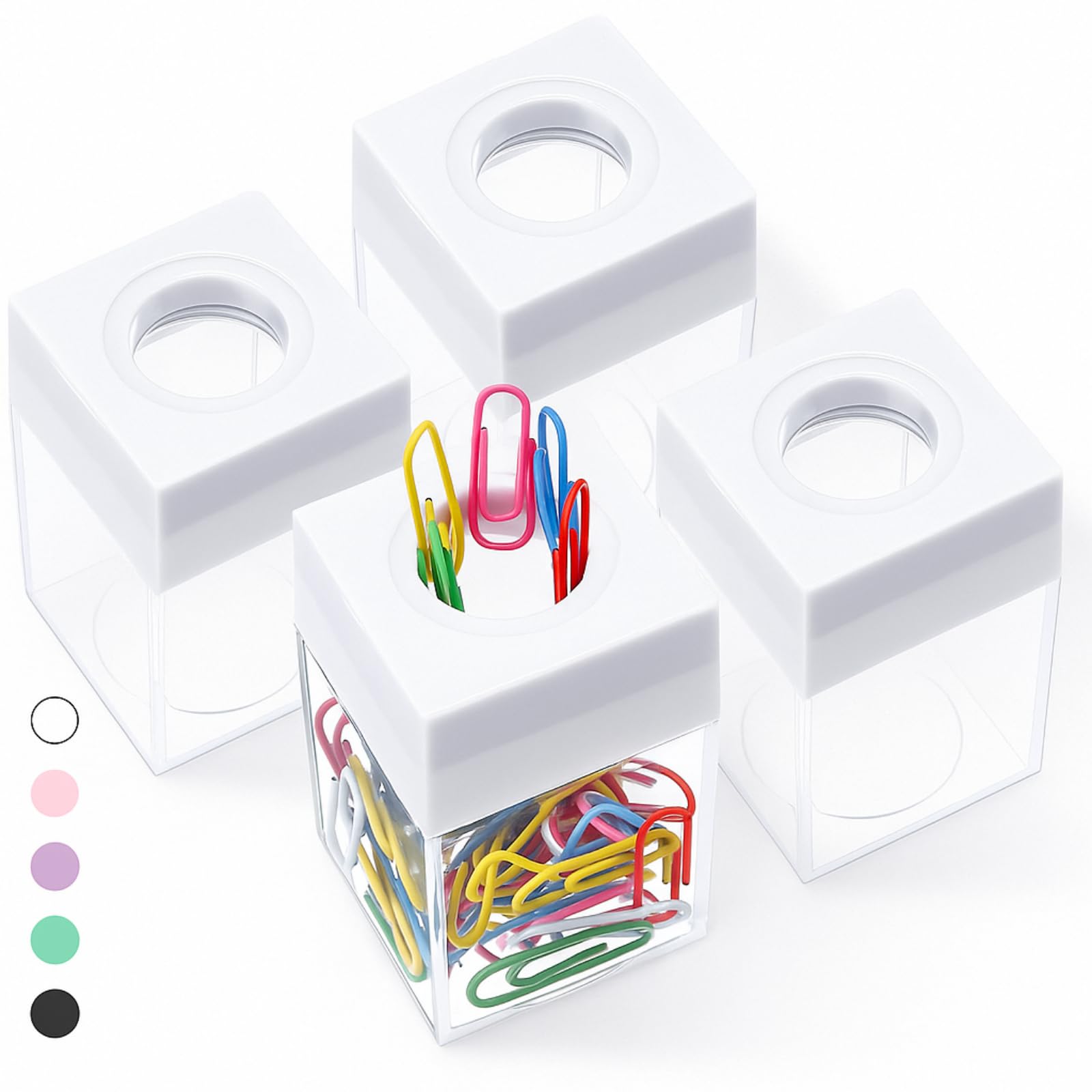Distributeur de trombones magnétique lot de 4 pour bureau blanc