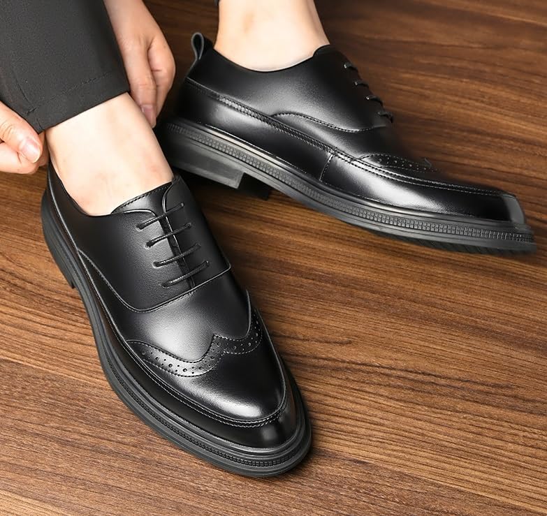 Men's Retro Dress Shoes Vintage Wingtip Oxfords Shoes Genuine Leather Lace-Up Formal Casual Wedding Derby Shoes(7)3