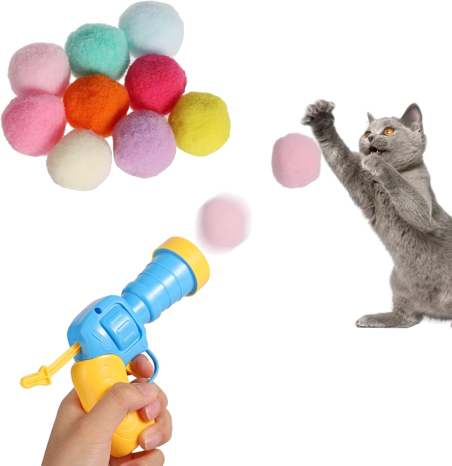 TOYMIS Interactive Cat Toys, Cat Toy Launcher with 100pcs Soft Pom Pom