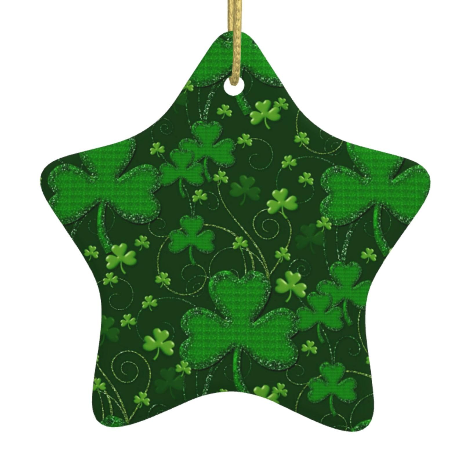 Nbtghga White Background St Patrick's Day Glitter Print Christmas Ornaments, Ceramic Hanging Ornament, Round Shape Decorations
