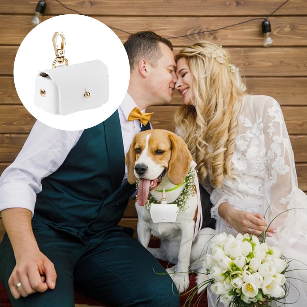 SUPERFINDINGS White Dog Ring Bearer Holder Leather Pillow Box for Pet Collar Wedding Pouch Gift for Proposal Engagement Supplies