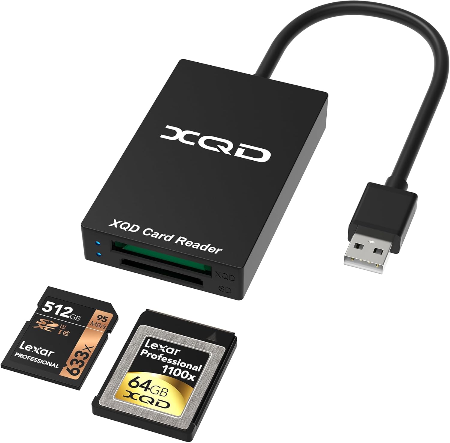 XQD Card Reader, USB 3.0 Dual Slot XQD SD Memory Card Reader for XQD/SD Cards, 5Gbps Super Speed, Compatible with Sony G/M Series & Lexar 2933x/1400x USB Mark XQD Card for Windows/Mac OS/Linux